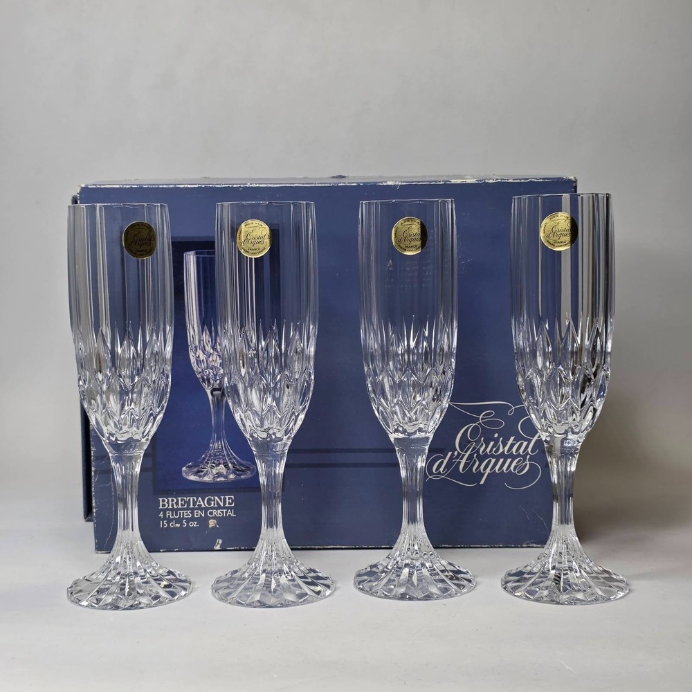 Cristal d'Arques Bretagne Crystal Champagne Flutes 8 1/8" 5 oz. Durand Vintage